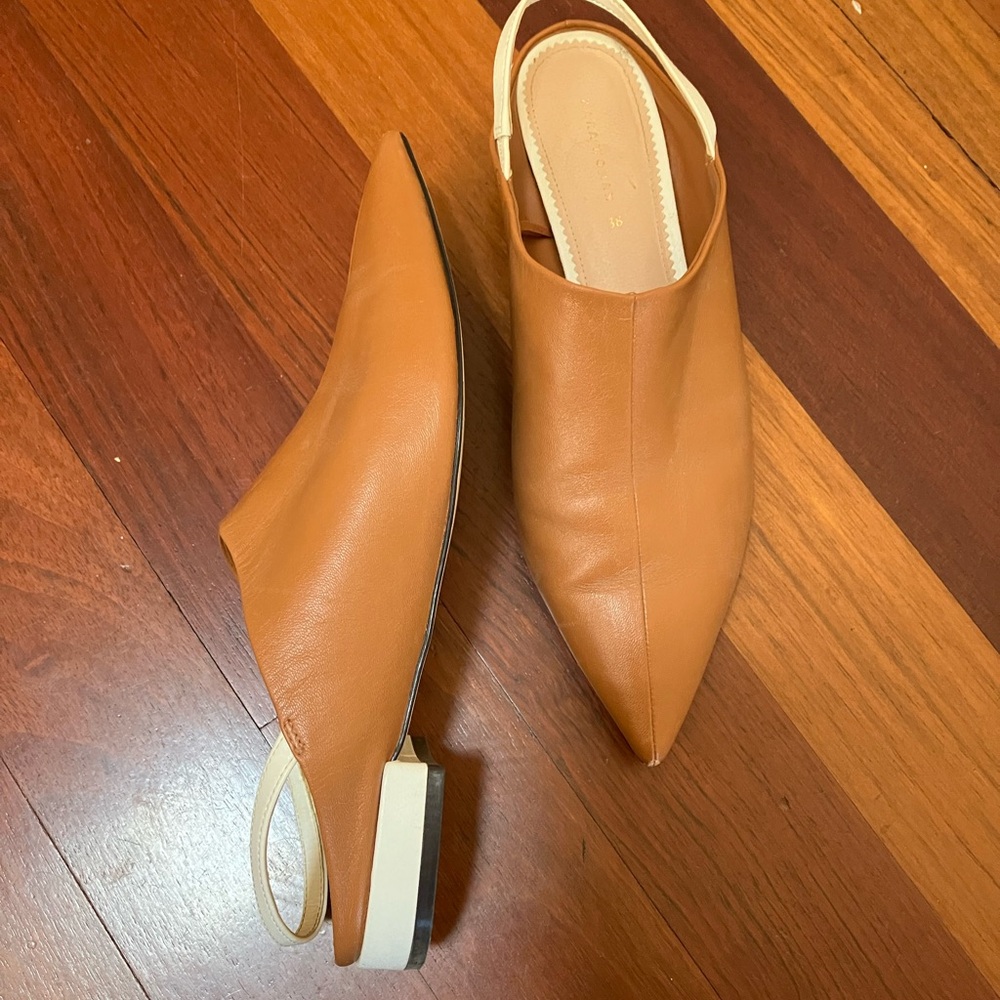 ZARA Tan Leather Pointy Slingbacks